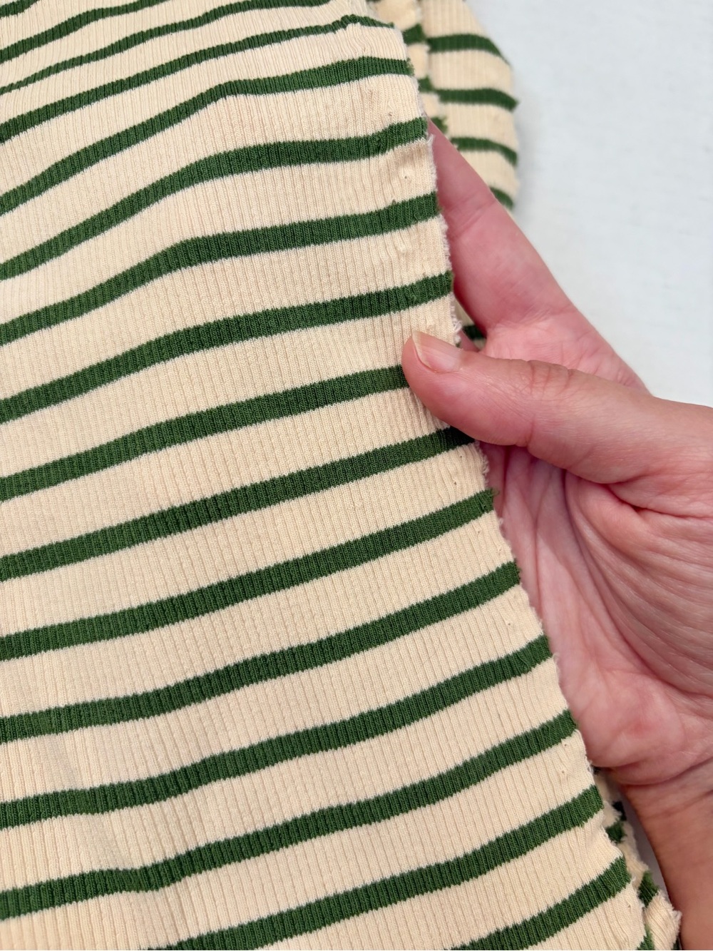 Green stripe rib knit fabric, 1 yard